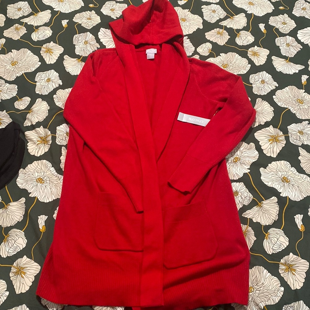 Chico’s Bright Red Hooded Cardigan Size 0